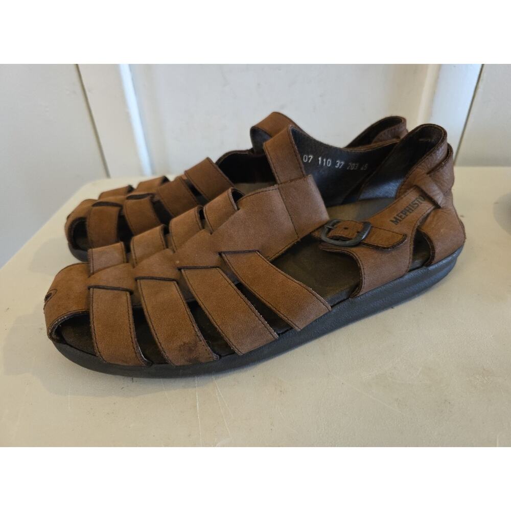 Mephisto Sam Fisherman Sandals Mens US 11 EU 45 Brown Tan Leather 4x Shock Absor
